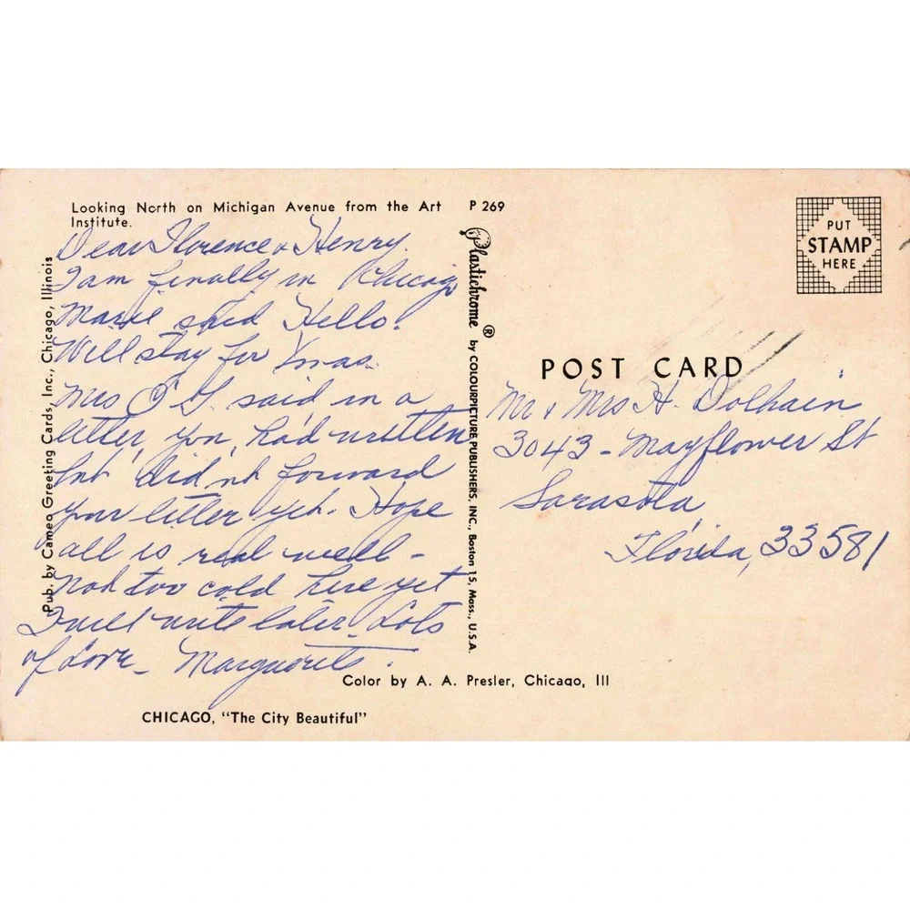 Vintage Chicago Michigan Avenue Art Institute Postcard Plastichrome P 269 VG